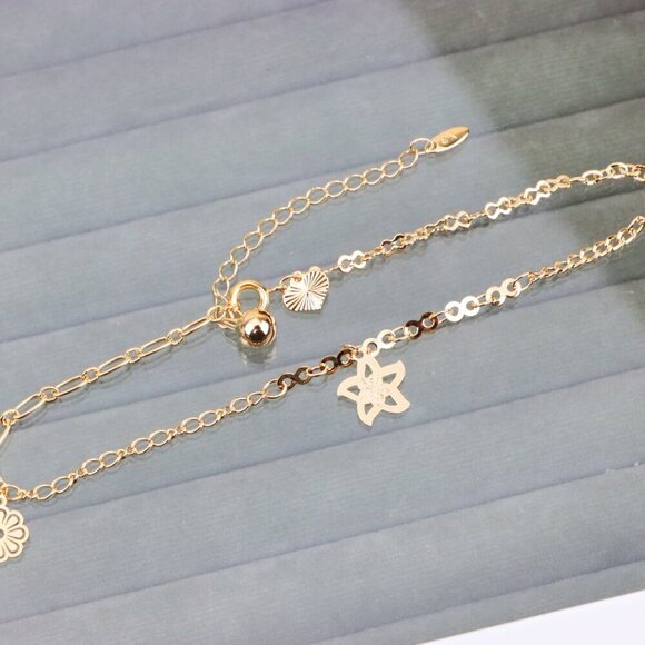 "Delicate Rose Gold Anklet with Cute Flower and Star Charms, XPAL1052 - Picture 9 of 12